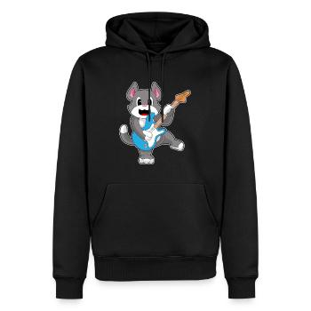 Chat Musicien Guitare Musique - Sweat à capuche Premium bio Homme - noir - Devant - Nico (187cm)