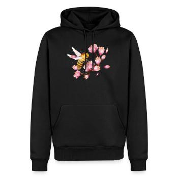 fliegende Biene mit Magnolien von Hand gezeichnet - Männer Premium Bio Hoodie - Schwarz - Vorne - Nico (187cm)