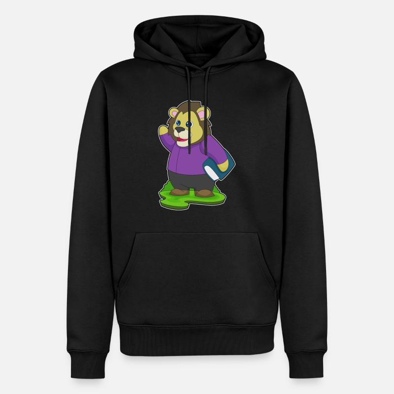 Löwe Nerd Buch - Männer Premium Bio Hoodie - Schwarz
