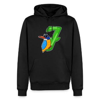 Motif Oiseau 7ème Anniversaire - 7 ans - Sweat à capuche Premium bio Homme - noir - Devant - Nico (187cm)