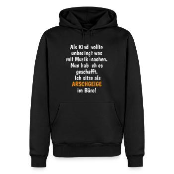 Als Kind wollte ich unbedingt was mit Musik machen - Männer Premium Bio Hoodie - Schwarz - Vorne - Nico (187cm)