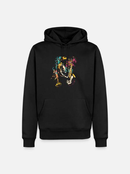 Saxophonspieler Streetart - Männer Premium Bio Hoodie - Schwarz
