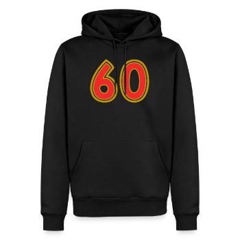 60. 60 ANS. 60e ANNIVERSAIRE. ANNIVERSAIRE 60 ANS. - Sweat à capuche Premium bio Homme - noir - Devant - Nico (187cm)