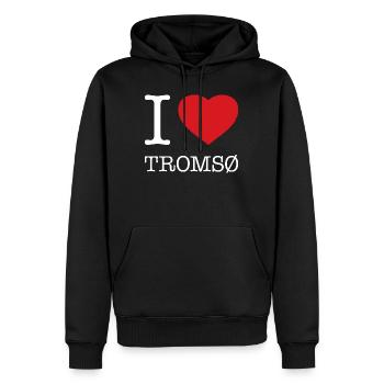 I LOVE TROMSO Norway Norwegen - Männer Premium Bio Hoodie - Schwarz - Vorne - Nico (187cm)