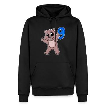 Ours motif 9e anniversaire - 9 ans - Sweat à capuche Premium bio Homme - noir - Devant - Nico (187cm)