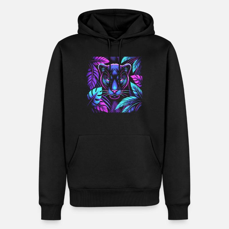 Lebendiger Panther mit tropischen Blättern Design - Männer Premium Bio Hoodie - Schwarz