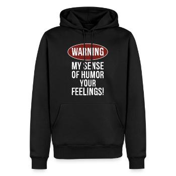 Avertissement : mon sens de l’humour pourrait vous blesser - Sweat à capuche Premium bio Homme - noir - Devant - Nico (187cm)