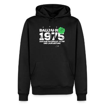 Année de construction 1975 - Sweat à capuche Premium bio Homme - noir - Devant - Nico (187cm)