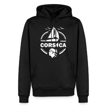 Voilier Corse Ile Voilier Corse France - Sweat à capuche Premium bio Homme - noir - Devant - Nico (187cm)