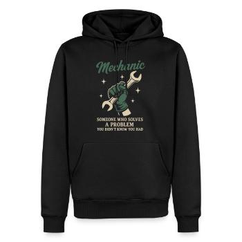 Mécanicien, résolveur de problèmes, garage, dicton drôle - Sweat à capuche Premium bio Homme - noir - Devant - Nico (187cm)