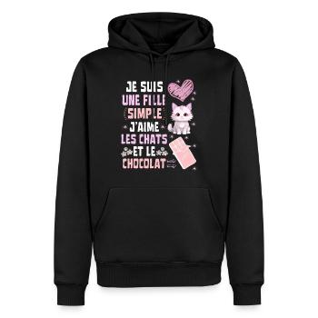 Je suis une fille Simple Chats et Chocolat - Sweat à capuche Premium bio Homme - noir - Devant - Nico (187cm)