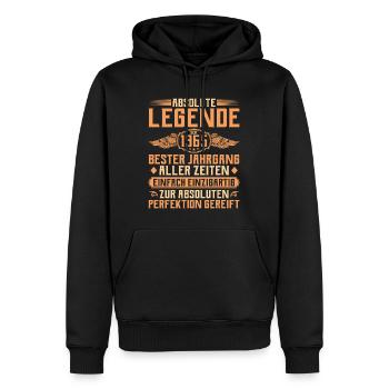 60e anniversaire - Légende depuis 1965 - Sweat à capuche Premium bio Homme - noir - Devant - Nico (187cm)