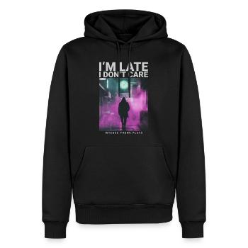 In the Late I Dont Care watch streetwear style - Men’s Premium Organic Hoodie - black - Front - Nico (187cm)