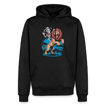 Löwen und Skelett Abenteuer Design - Männer Premium Bio Hoodie - Schwarz - Vorne - Nico (187cm)