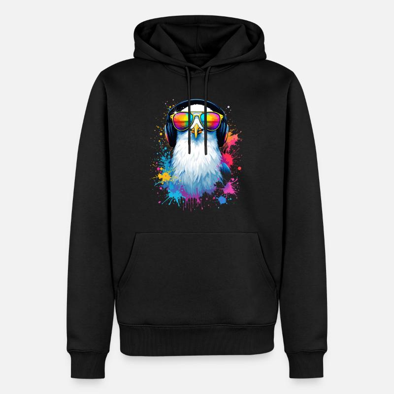 Bunte Möwe Vogel mit Kopfhörer Sonnenbrille - Männer Premium Bio Hoodie - Schwarz