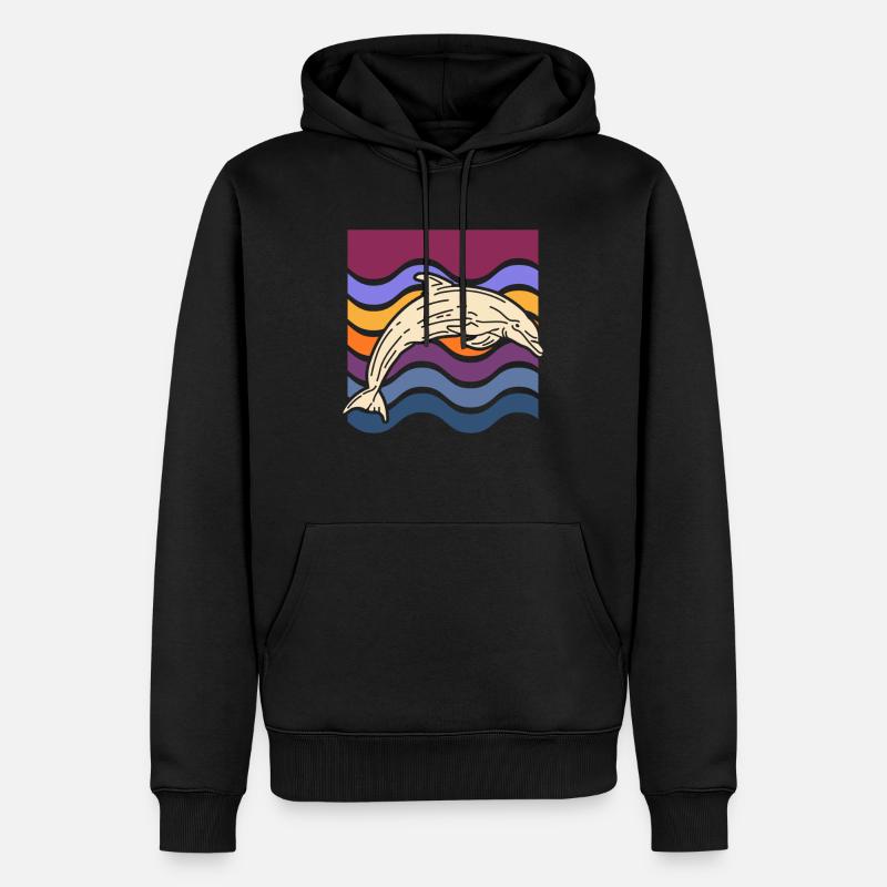 Delfin auf farbigen Wellen - Männer Premium Bio Hoodie - Schwarz