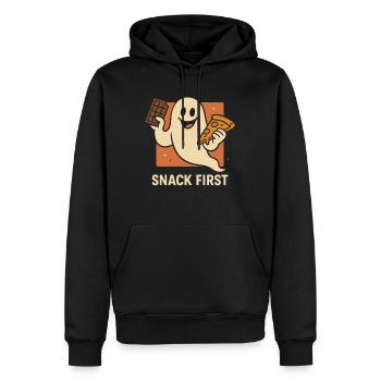 Snack First Halloween Costume Funny Saying - Men’s Premium Organic Hoodie - black - Front - Nico (187cm)