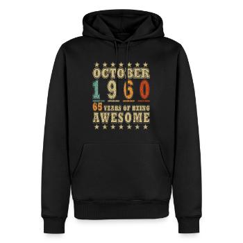 Octobre 1960 Rétro Anniversaire 1960 Octobre 1960 - Sweat à capuche Premium bio Homme - noir - Devant - Nico (187cm)