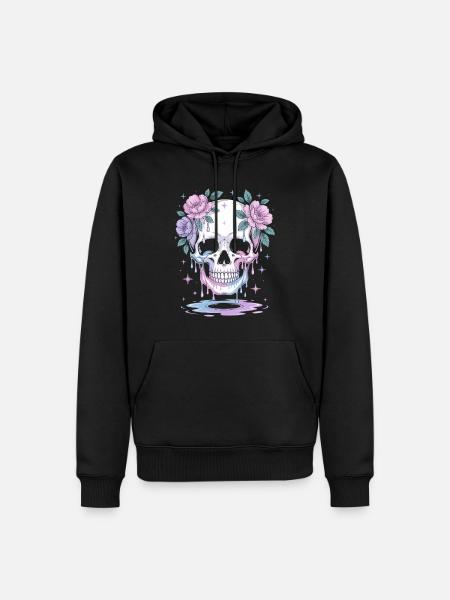 Kawaii Pastel Goth Totenschädel Blumen - Männer Premium Bio Hoodie - Schwarz