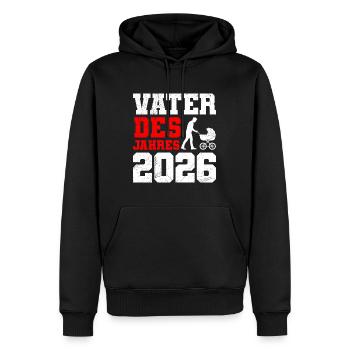 Vaterschaft VATER DES JAHRES 2026 LUSTIG - Männer Premium Bio Hoodie - Schwarz - Vorne - Nico (187cm)