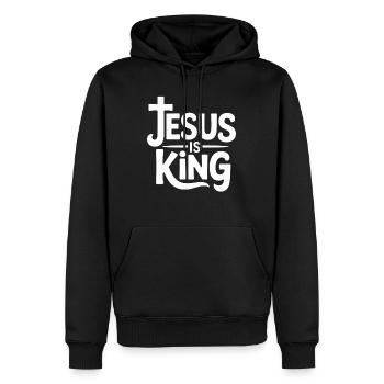 Jesus Is King Christlich Kreuz Glaube - Männer Premium Bio Hoodie - Schwarz - Vorne - Nico (187cm)