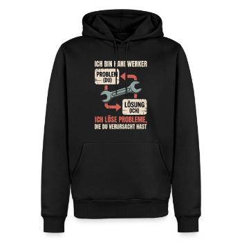 Je suis un artisan : solution au lieu de problème - Sweat à capuche Premium bio Homme - noir - Devant - Nico (187cm)