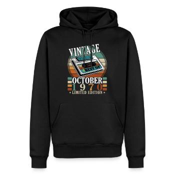 Cadeau d’anniversaire d’octobre 1970. Octobre 1970. - Sweat à capuche Premium bio Homme - noir - Devant - Nico (187cm)