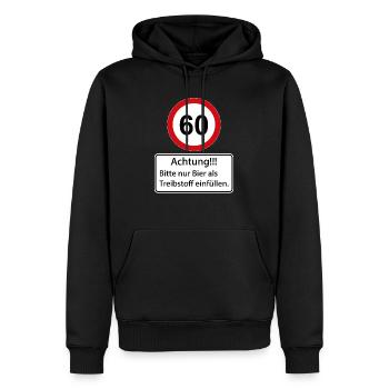 60 Achtung nur Bier als Treibstoff einfüllen - Männer Premium Bio Hoodie - Schwarz - Vorne - Nico (187cm)