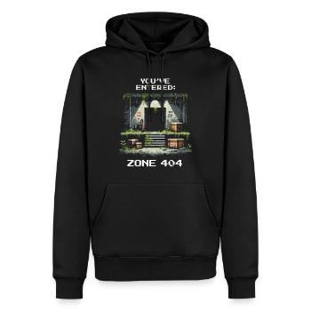 Zone 404 entdeckt | Ort nicht gefunden - Humor - Männer Premium Bio Hoodie - Schwarz - Vorne - Nico (187cm)