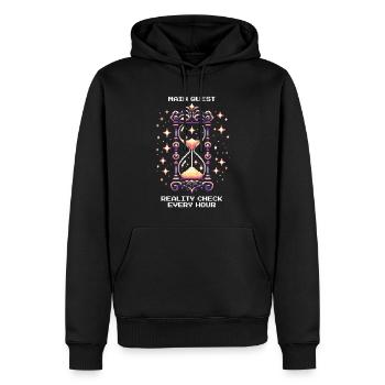 Hauptquest: Stündlich Reality Check | Klartraum - Männer Premium Bio Hoodie - Schwarz - Vorne - Nico (187cm)