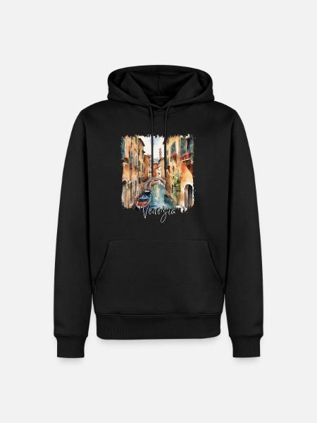 Venedig Aquarell, Ich liebe Venedig - Männer Premium Bio Hoodie - Schwarz