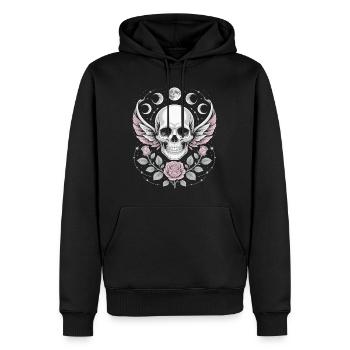Gothic Totenschädel mit Mondphasen und Rosen Design - Männer Premium Bio Hoodie - Schwarz - Vorne - Nico (187cm)