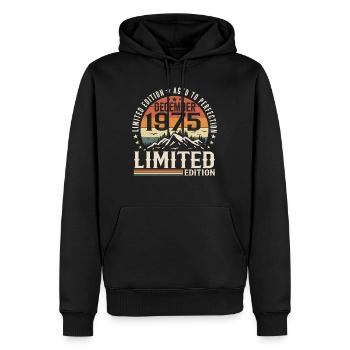 Décembre 1975 - Sweat à capuche Premium bio Homme - noir - Devant - Nico (187cm)