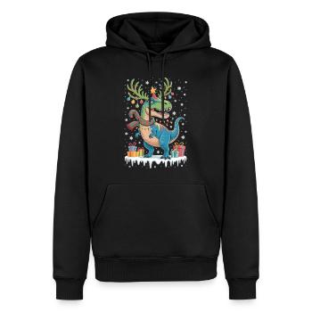 T-Rex de Noël avec guirlandes lumineuses et cadeaux - Sweat à capuche Premium bio Homme - noir - Devant - Nico (187cm)