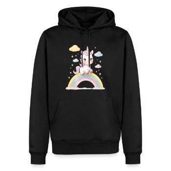 Licorne sur la magie de l’arc-en-ciel - Sweat à capuche Premium bio Homme - noir - Devant - Nico (187cm)