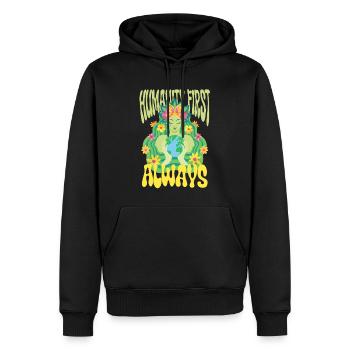 Menschlichkeit Equality Humanity First Always - Männer Premium Bio Hoodie - Schwarz - Vorne - Nico (187cm)