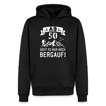 Ab 50 Geht Es Nur noch Bergauf 50 Jahre Geburtstag - Männer Premium Bio Hoodie - Schwarz - Vorne - Nico (187cm)