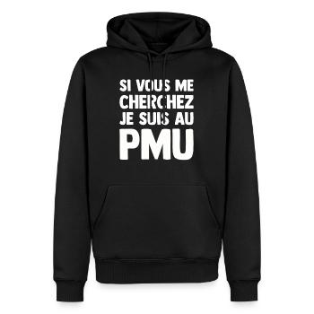 Humour PMU Drôle Bar Bistrot Turfiste Turf Parier - Sweat à capuche Premium bio Homme - noir - Devant - Nico (187cm)