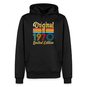 Anniversaire 1970 Original Vintage Rétro Cadeau - Sweat à capuche Premium bio Homme - noir - Devant - Nico (187cm)