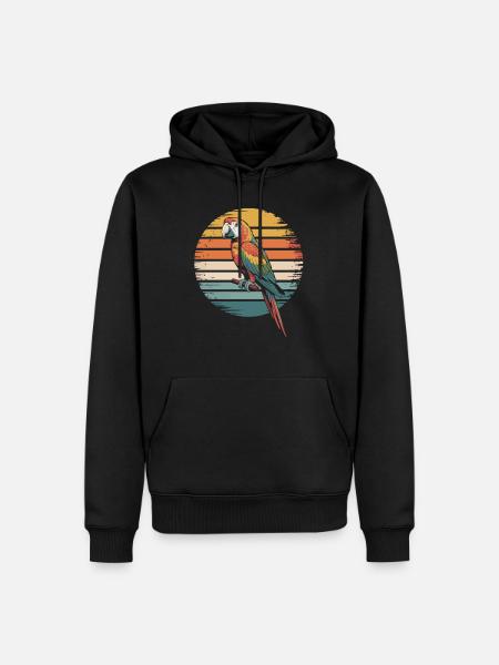 Bunter Papagei im Retro-Sonnenuntergang - Männer Premium Bio Hoodie - Schwarz