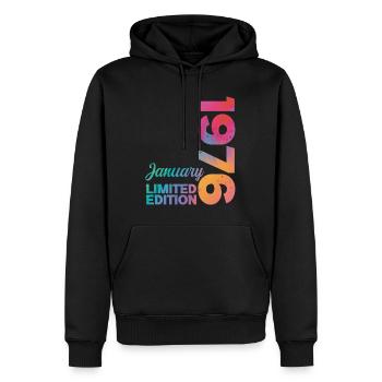 Anniversaire Janvier 1976 Né en Janvier Cadeau - Sweat à capuche Premium bio Homme - noir - Devant - Nico (187cm)