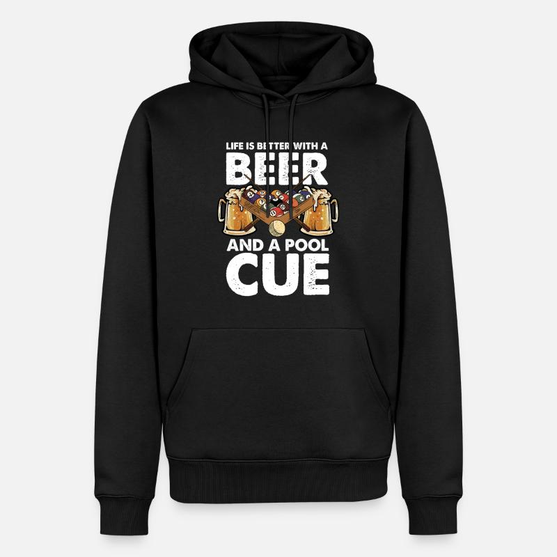 Bière, billard et queue - Sweat à capuche Premium bio Homme - noir