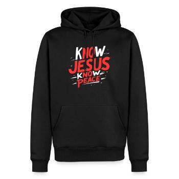 Connais Jésus, connais la paix - Sweat à capuche Premium bio Homme - noir - Devant - Nico (187cm)