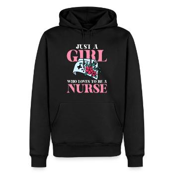 Nur eine Frau, die Krankenschwester liebt - Männer Premium Bio Hoodie - Schwarz - Vorne - Nico (187cm)