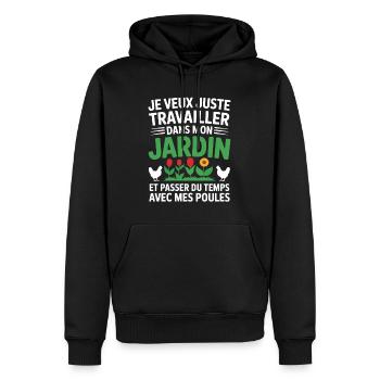 Ich arbeite im Garten und kümmere mich um meine Hühner - Männer Premium Bio Hoodie - Schwarz - Vorne - Nico (187cm)
