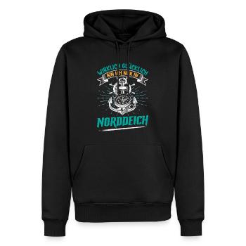 Mer du Nord JE NE SUIS VRAIMENT HEUREUX QUE DANS - Sweat à capuche Premium bio Homme - noir - Devant - Nico (187cm)