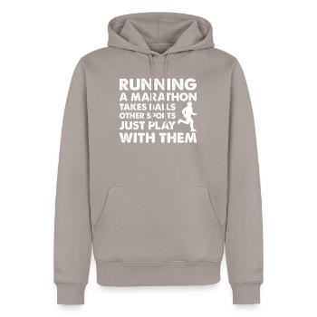 Coureur de marathon Un marathon demande du courage - Sweat à capuche Premium bio Homme - taupe - Devant - Nico (187cm)