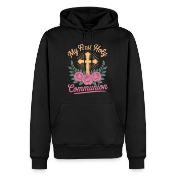 Erste Heilige Kommunion Kreuz Rosen - Männer Premium Bio Hoodie - Schwarz - Vorne - Nico (187cm)