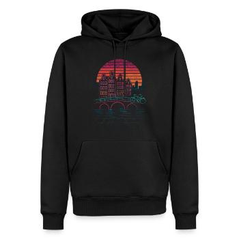 Nachtsonne über Amsterdamer Kanäle - Männer Premium Bio Hoodie - Schwarz - Vorne - Nico (187cm)