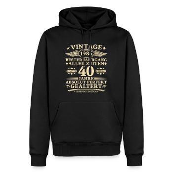 40 ans parfaitement maturé millésime 1986 - Sweat à capuche Premium bio Homme - noir - Devant - Nico (187cm)